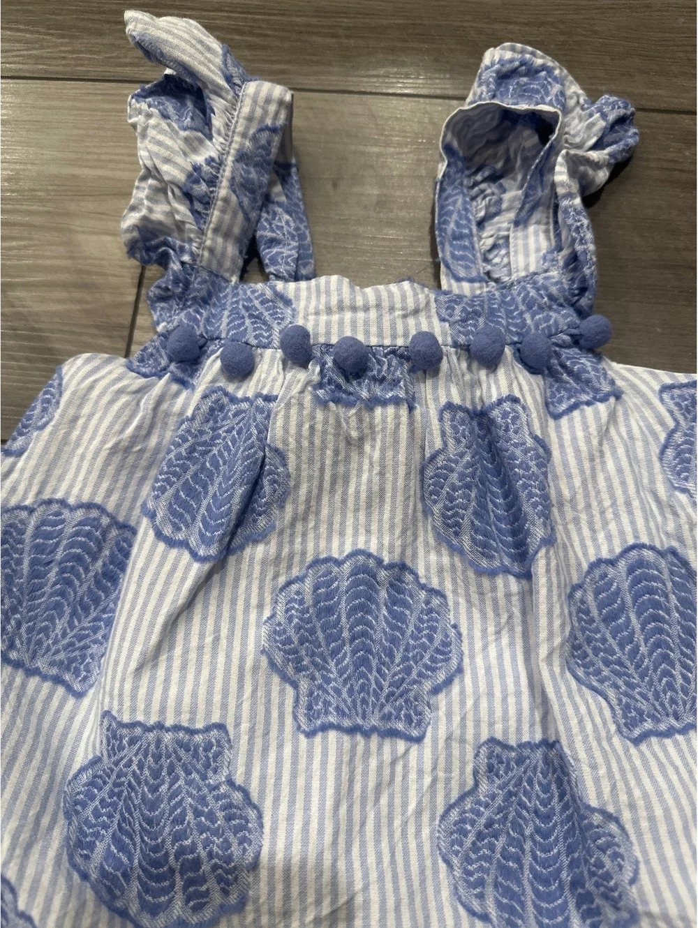 Happily Grey Kids Seashell Striped Cotton Embroidered Puff-ball Toddler Blouse